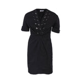 Sandro Paris Women's Black V-Neck Cotton Linen Short Dress Size 34 XS 6 R20627E