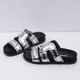 Sandro Sandals Slides Mules Silver Metallic MULLY Studded UK 3 EU 36 Spring