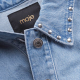 Maje Blaue, mit Nieten verzierte, kurze Jeansjacke für Damen, Größe 40, FR 12, UK 8, US MFPBL00545
