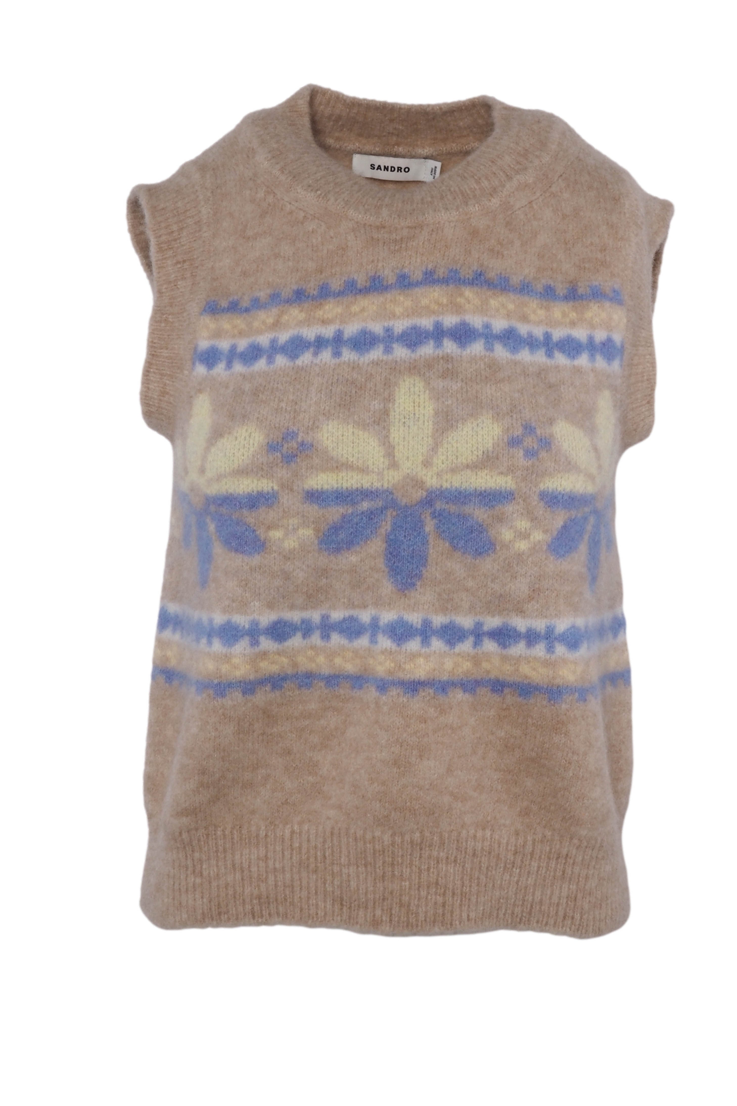 Sandro Women's Beige Knit Alpaca Blend Vest Size 38 FR 10 UK 6US SFPPU02109