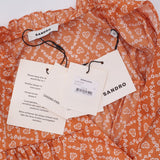 Sandro Women's Orange Floral Satin Short Dress Size 40 FR 12 UK 8 US SFPRO02264