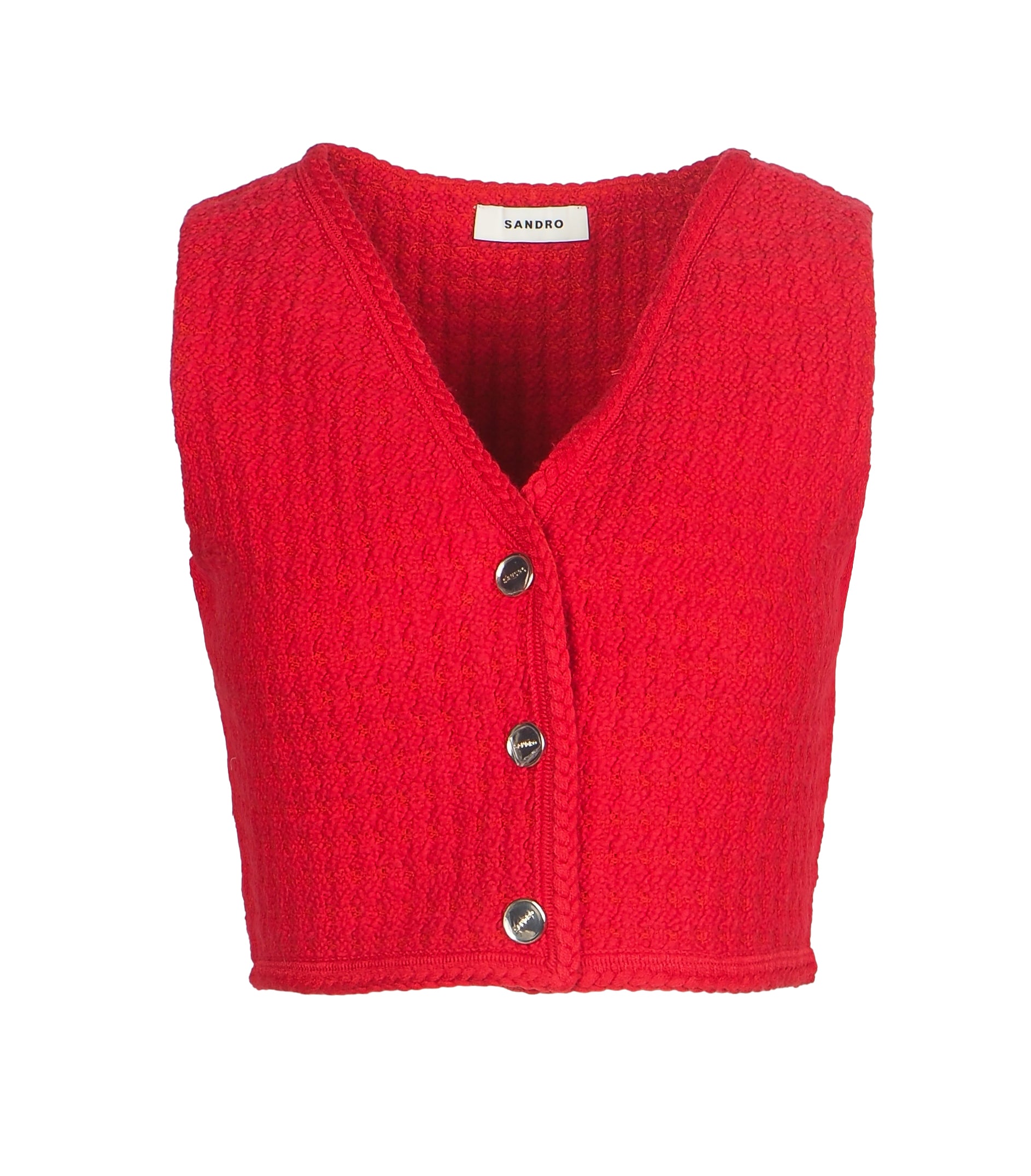 Sandro Women's Red Knit Wool Blend Cropped Vest Size 0 XS 6 SFPPU01769