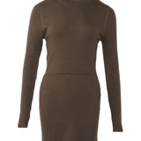 Sandro Damenkleid aus geripptem Strick in Khaki mit offenem Rücken, Größe 40, FR 12, UK 8, US SFPRO02670