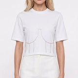 Sandro Women's White Rhinestone Cropped T-Shirt Size 40 FR 12 UK 8 US SFPTS01313