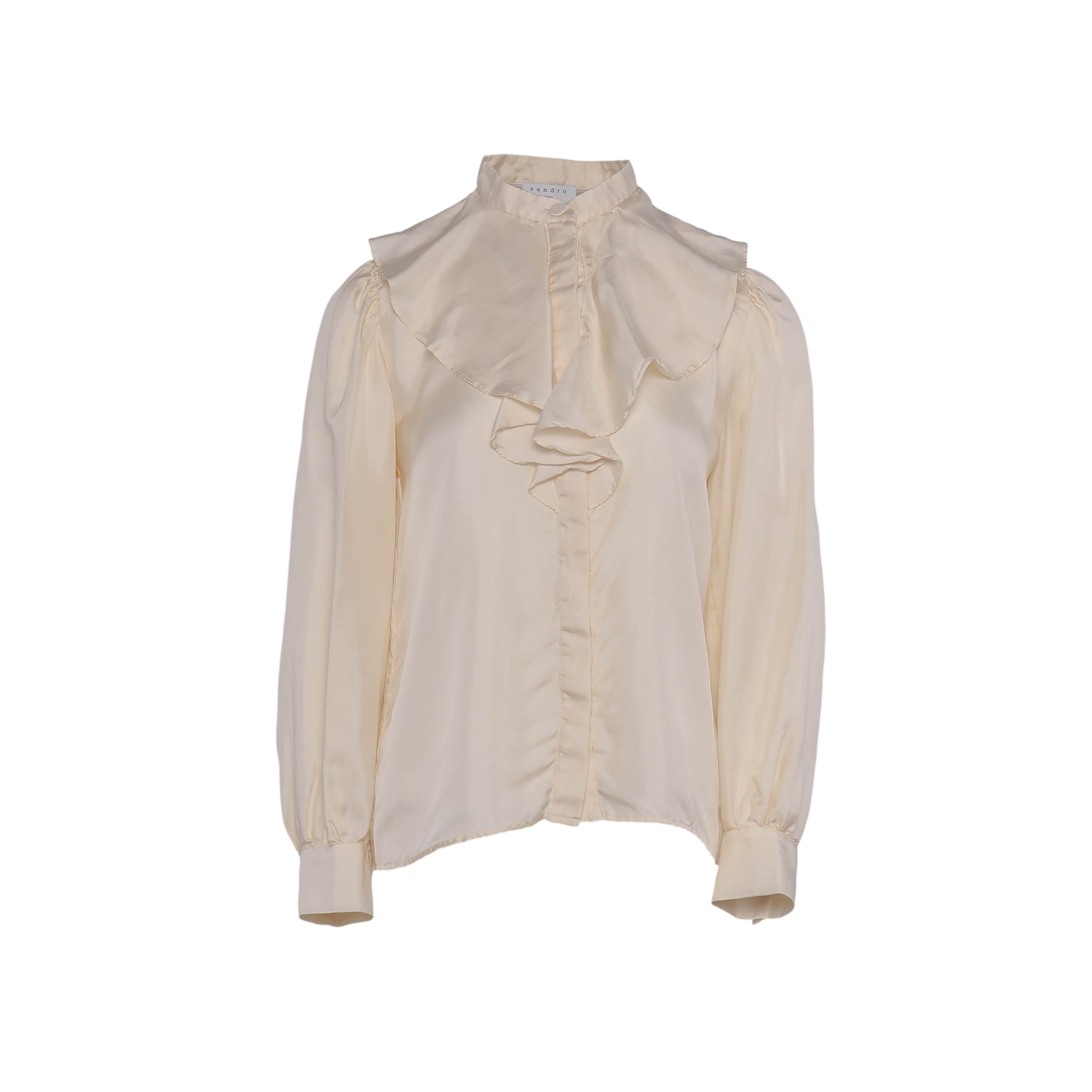Sandro Paris Women's Beige Long Sleeve 100% Silk Blouse Size 0 XS 6 SFPCM00514