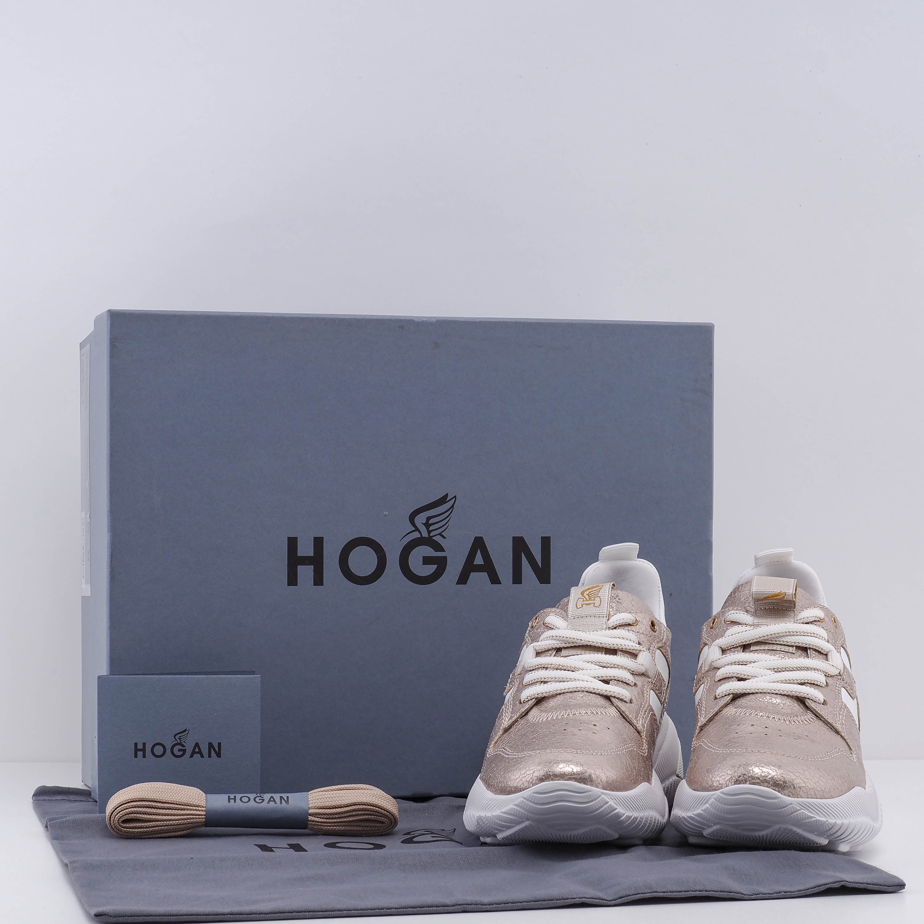 Hogan Women's Rose Gold Interaction Allacciato Sneakers Size 34.5 EU 1.5 UK 4.5 US