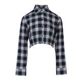 Maje Women's Green Check Cropped Shirt Size 38 FR 10 UK 6 US MFPCM00354