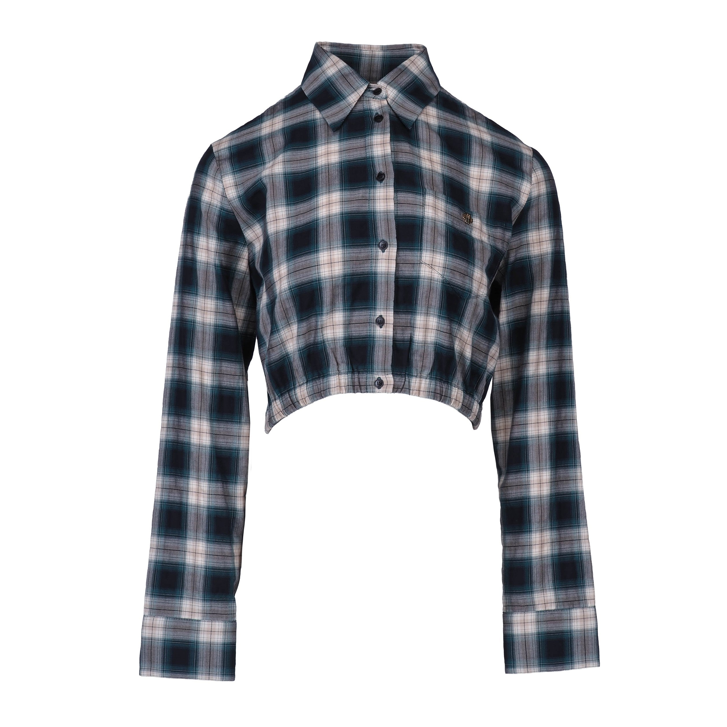 Maje Women's Green Check Cropped Shirt Size 38 FR 10 UK 6 US MFPCM00354