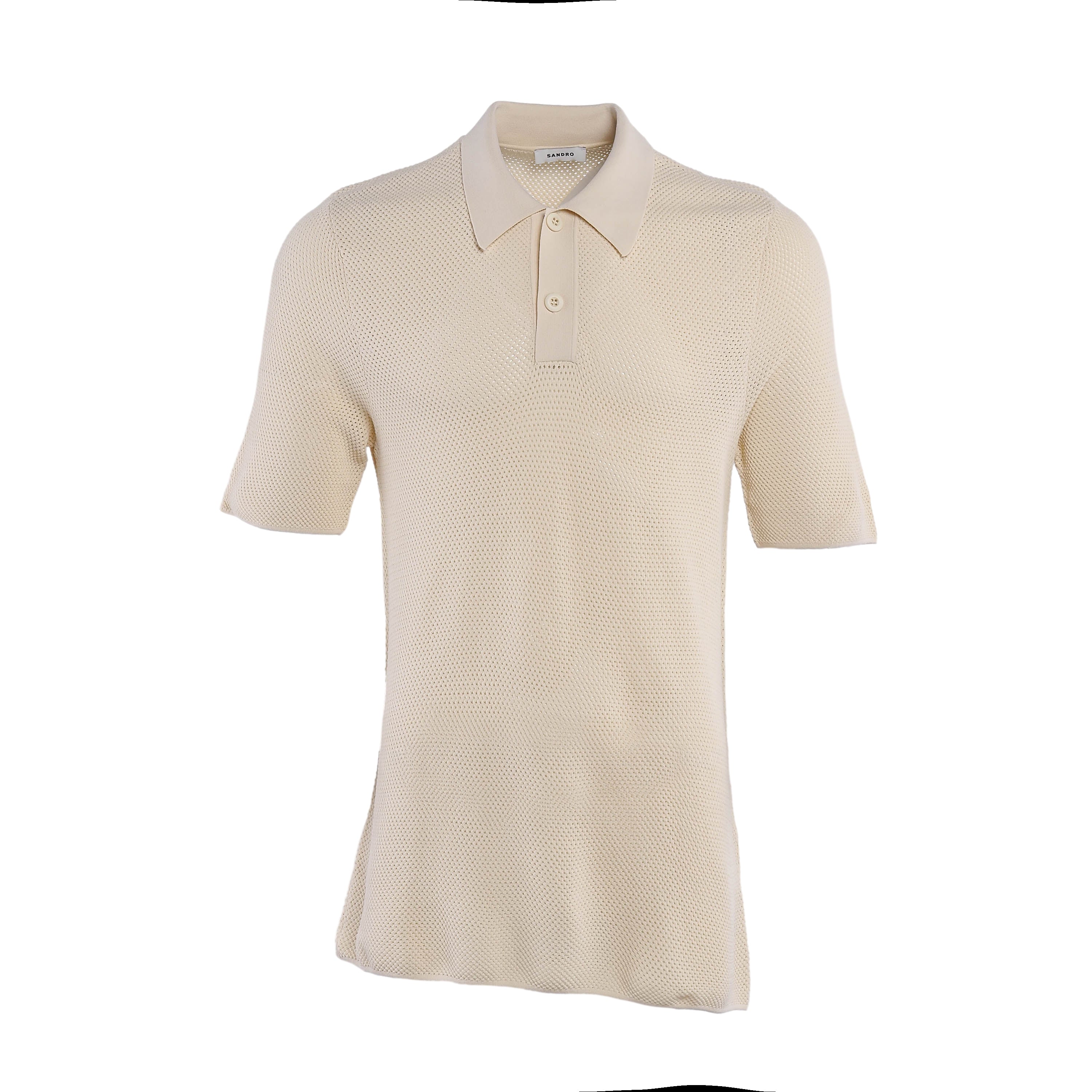 Sandro Men's Beige Knit Viscose Open Work Polo Shirt Size S SHPTR00531