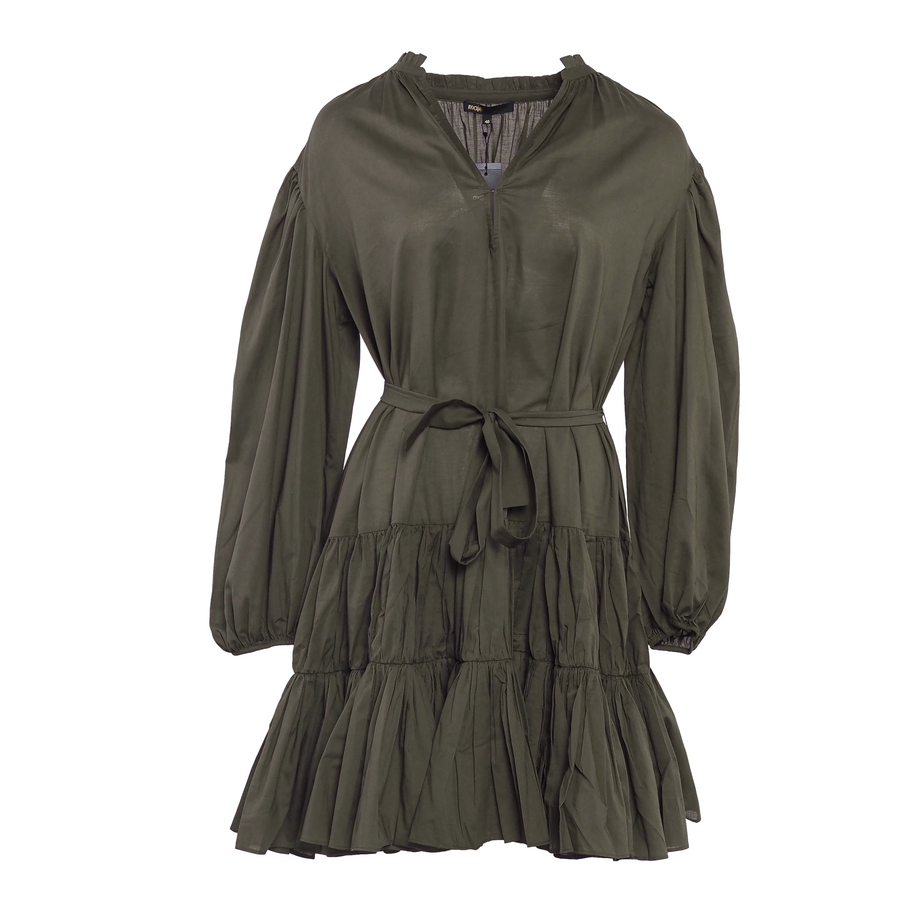 Maje Women's Khaki Belted Cotton Short Dress Size 40 FR 12 UK 8 US MFPRO02193
