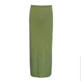 Sandro Paris Women's Green Knit Rhinestones Midi Skirt Size 36 S 8 SFPJU00912
