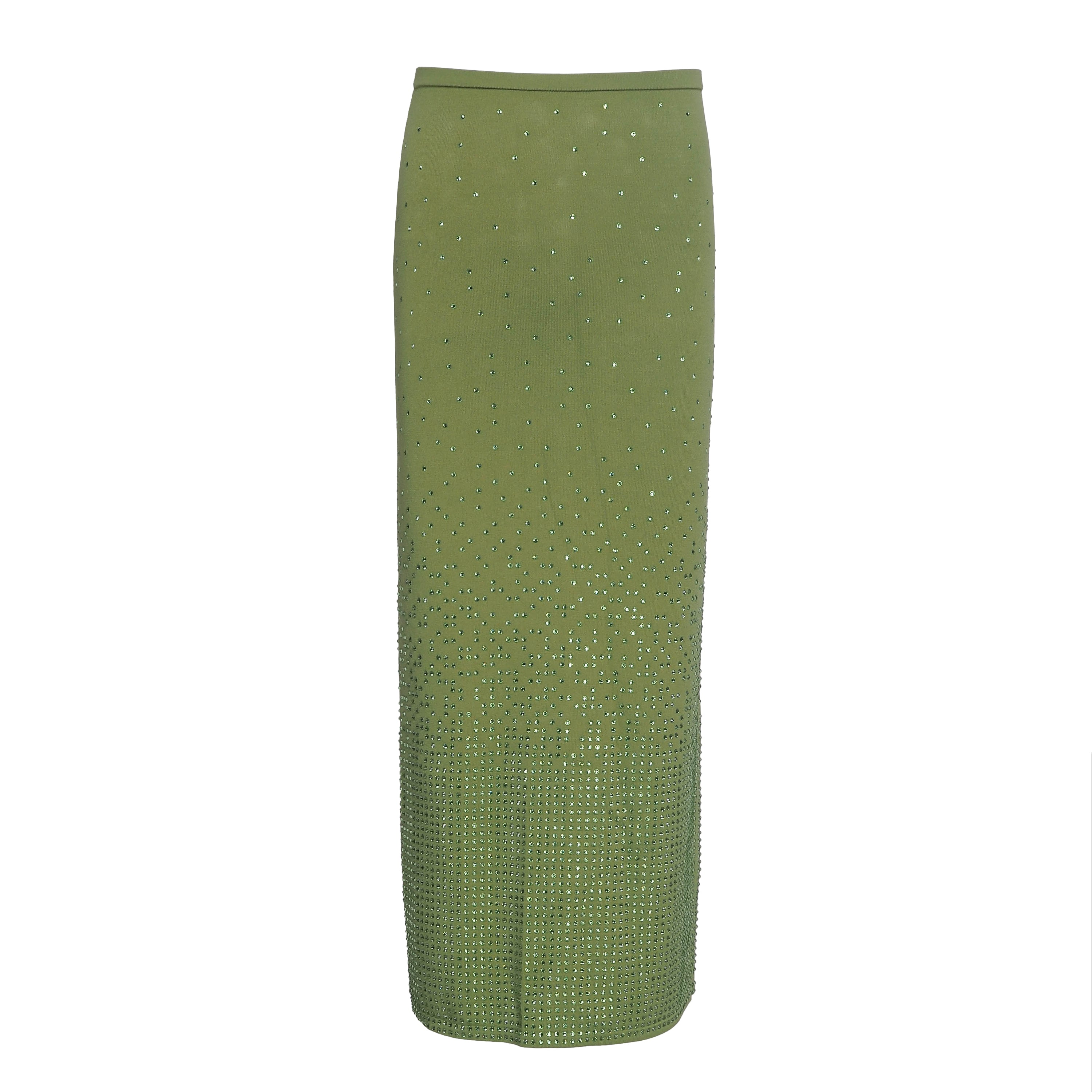 Sandro Paris Women's Green Knit Rhinestones Midi Skirt Size 36 S 8 SFPJU00912