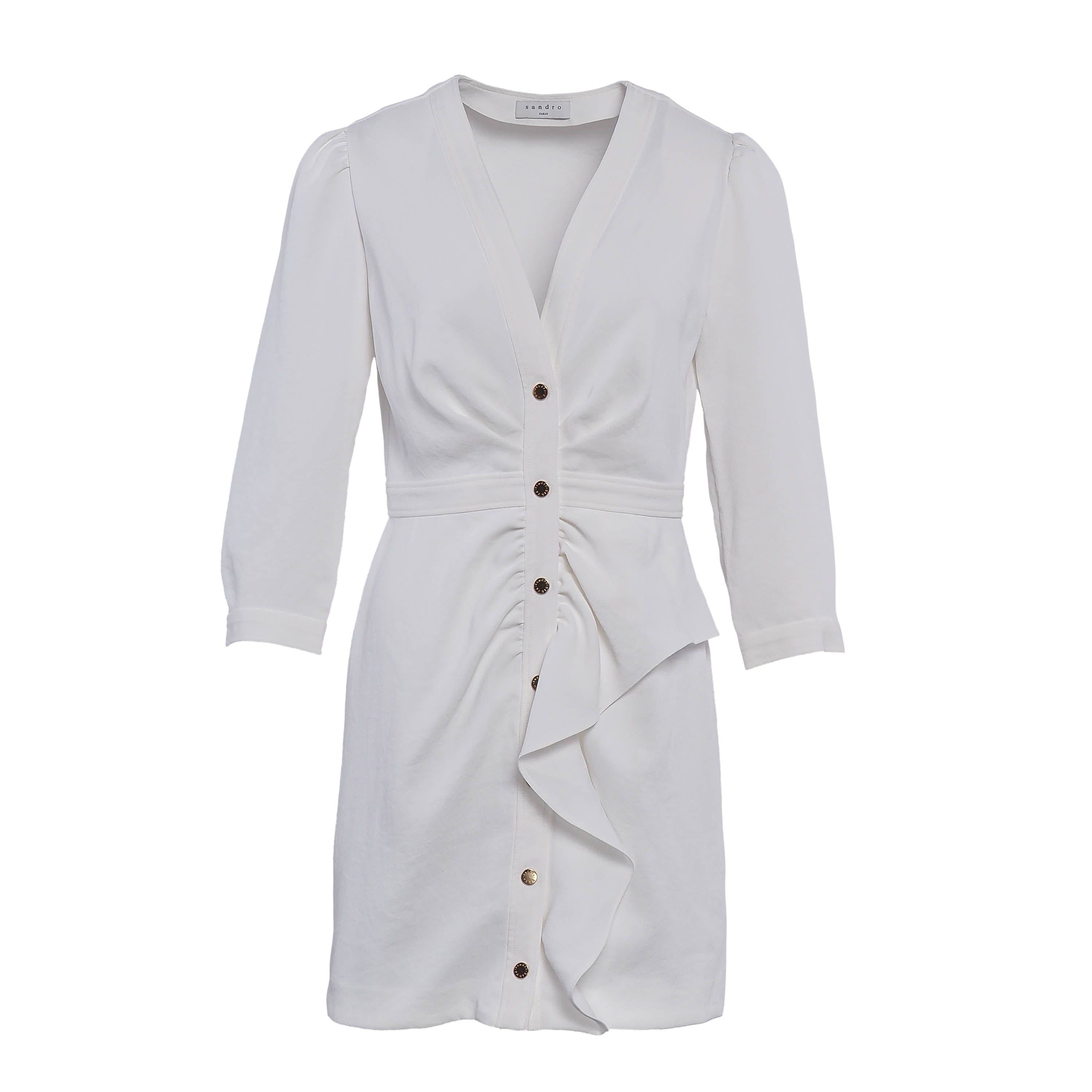 Sandro Paris Damen-Kurzkleid in Ecru mit V-Ausschnitt, Größe 36 (FR), 8 (UK), 4 (US) – SFPRO01739