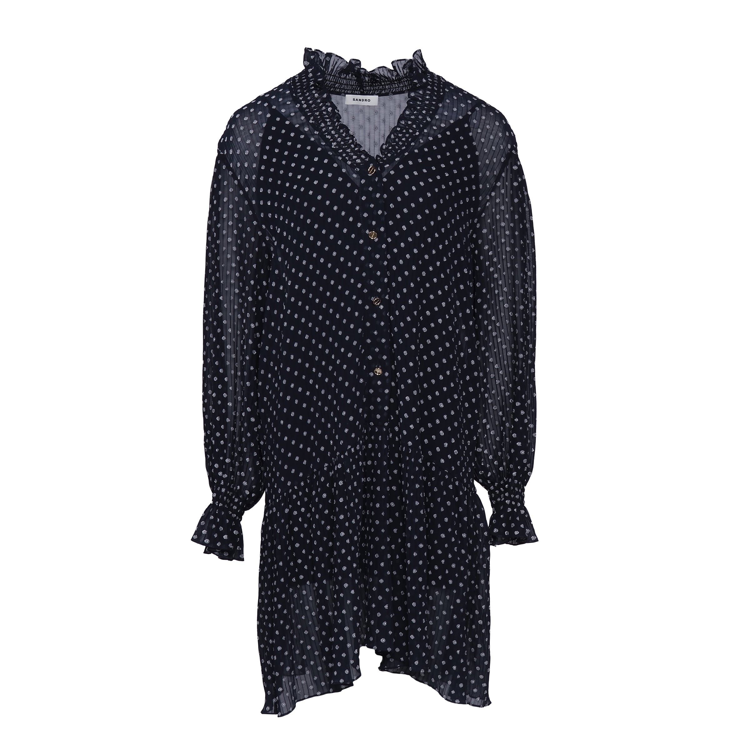 Sandro Women's Navy Polka Dot Short Dress Size 42 FR 14 UK 10 US SFPRO03348