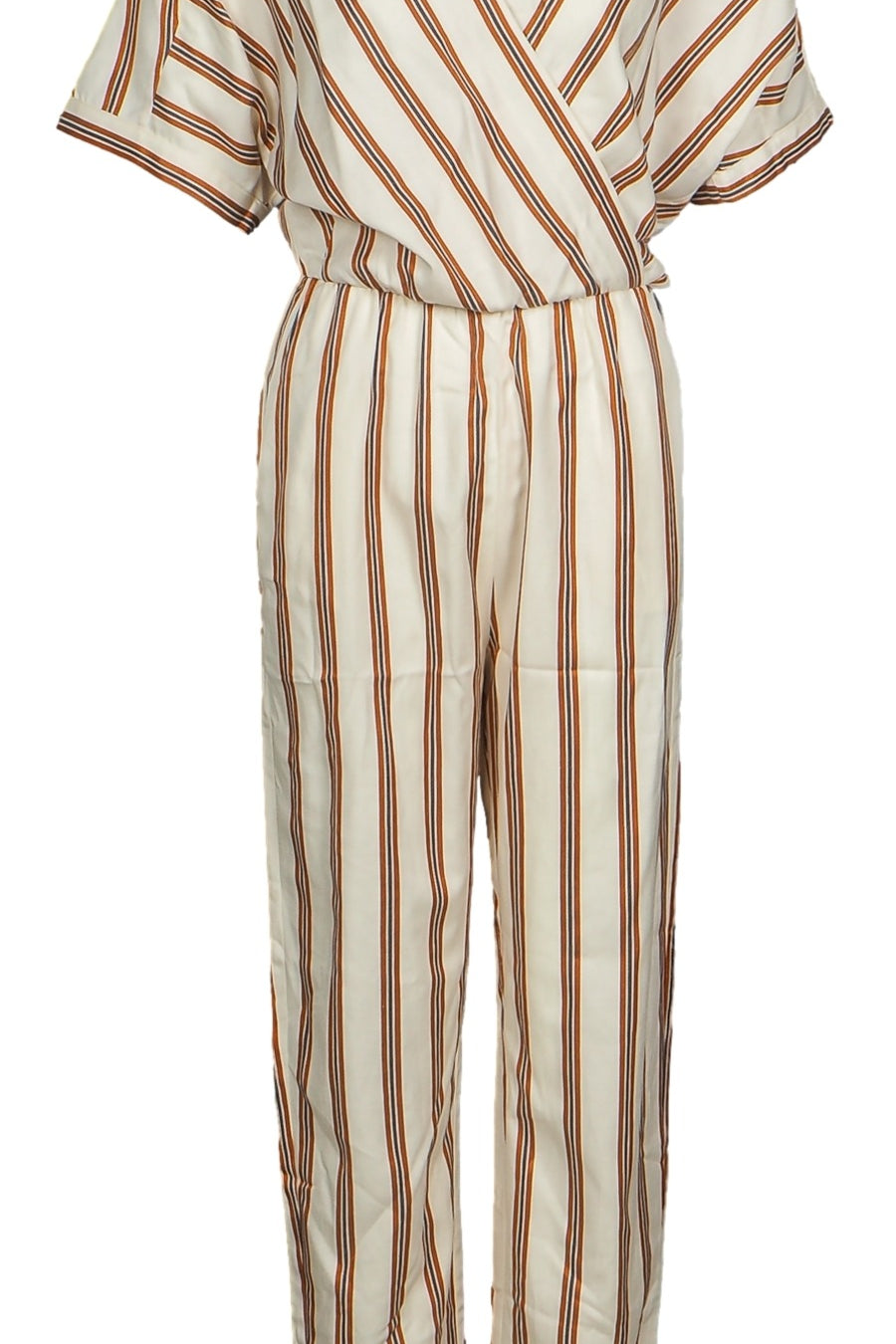 Maje Women's Ecru Striped Short Sleeve Jumpsuit Size 36 FR 8 UK 4 US E19PIENI