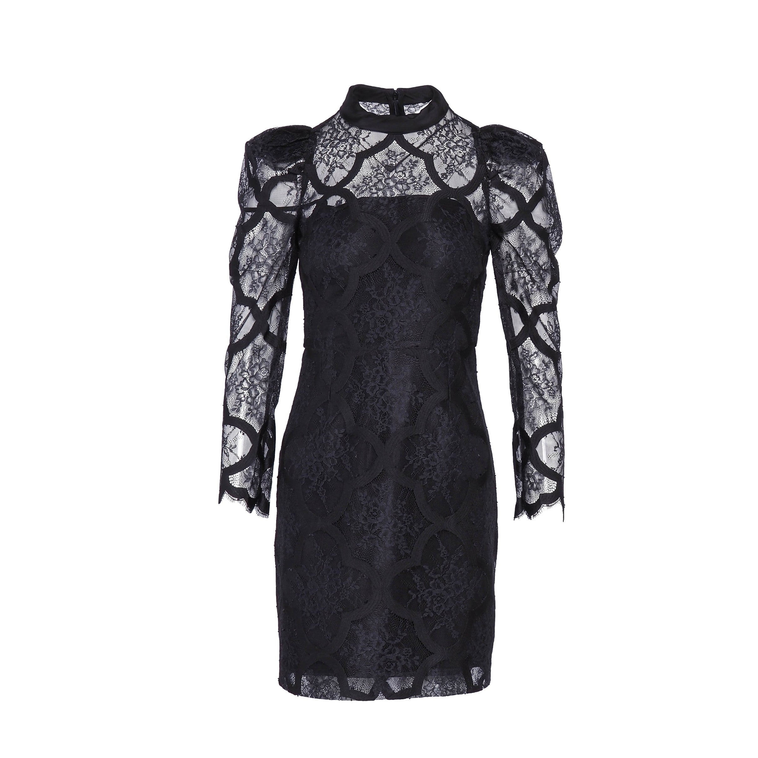 Sandro Women's Black Lace Puff Sleeve Short Dress Size 34 FR 6 UK 2 US R20234H