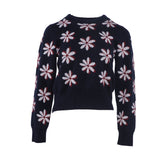 Sandro Women's Navy Floral Wool Cashmere Sweater Size 36 FR 8UK 4 US SFPPU01639